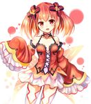  alyn_(fairy_fencer_f) bare_shoulders blush breasts choker collarbone cross detached_sleeves fairy_fencer_f fairy_wings hair_ribbon lolita_fashion long_sleeves multicolored_hair open_mouth red_eyes red_hair red_skirt ribbon sakura_ani sitting skirt sleeves_past_wrists small_breasts smile solo thighhighs twintails two-tone_hair white_legwear wings 