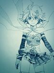  aebj breasts cape cleavage fortissimo fortissimo_hair_ornament gloves hair_ornament hairclip magical_girl mahou_shoujo_madoka_magica miki_sayaka monochrome short_hair sketch small_breasts thighhighs traditional_media wind zettai_ryouiki 