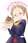  b_(papiopine) blonde_hair blush chuunibyou_demo_koi_ga_shitai! closed_eyes cupcake dekomori_sanae food long_hair school_uniform takanashi_rikka twintails 