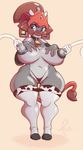 anthro big_breasts blush bovine breasts clothing collar cowbell erect_nipples feamle green_eyes helmet horn legwear machine mammal milking_machine nipples panties pizzacat smile solo thick_thighs thigh_highs underwear voluptuous wide_hips 
