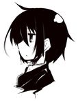  ahoge auru_t expressionless face kino kino_no_tabi looking_away lowres monochrome profile shiny shiny_hair short_hair solo 