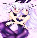  animal_ears bow bowtie bunny_ears bunnysuit detached_collar heart heart-shaped_pupils highres hinagesi1206 long_hair multiple_girls original pantyhose red_eyes silver_hair star star-shaped_pupils symbol-shaped_pupils twintails two_side_up wrist_cuffs 