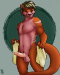  2019 anthro balls bedroom_eyes bluwolf0 digital_media_(artwork) erection green_eyes hair half-closed_eyes humanoid_penis looking_at_viewer male mammal mustelid nude otter penis sauksauk seductive solo standing towel 