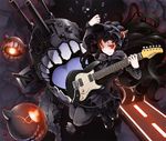  black_hair brand_name_imitation dress electric_guitar gothic_lolita guitar horns instrument isolated_island_oni kantai_collection lolita_fashion long_hair pantyhose pectong red_eyes shinkaisei-kan smile solo 