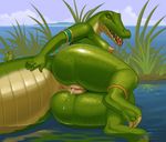  2015 amphibian anthro anus breasts crocodile eyes_closed female feral frog green_scales nipples nude pussy reptile saliva scalie sharp_teeth siyah teeth tongue tongue_out water 
