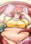  belly blush chips female hair lamia looking_at_viewer monster monster_girl navel pointy_ears red_hair solo thepervertwithin 