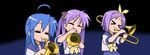  animated animated_gif blue_hair gif hairband highres hiiragi_kagami hiiragi_tsukasa instrument izumi_konata lucky_star purple_hair saxophone school_uniform trombone trumpet 