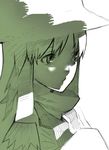  bangs close-up expressionless face green hat light monochrome moriya_suwako onigunsou sketch solo touhou turtleneck 