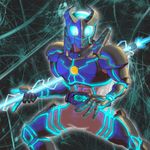  belt chaki_(teasets) electricity glowing highres kamen_rider kamen_rider_ignis male_focus neon_trim original solo staff 