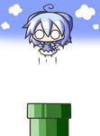  aoblue blue_hair bow chibi cirno highres mario_(series) o_o parody short_hair solo super_mario_bros. touhou warp_pipe wings 