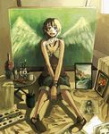  angel_wings art_brush bad_id bad_pixiv_id canvas_(object) flat_chest original paint paintbrush painting palette ron short_hair smile solo wings 