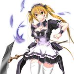  :3 airi_(queen's_blade) alternate_color apron bad_id bad_pixiv_id blonde_hair blush bow breasts cleavage dress large_breasts long_hair queen's_blade scythe solo sys.ao thighhighs twintails white_legwear wrist_cuffs zettai_ryouiki 