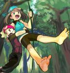  1girl bandana barefoot fang feet hat jungle kaeru_touritsu nature odamaki_sapphire plant pokemon pokemon_special ruby_(pokemon) vines 