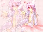  animal_ears azumikai bad_id bad_pixiv_id bunny_ears long_hair navel open_clothes open_shirt purple_hair red_eyes reisen_udongein_inaba shirt solo thighhighs touhou white_legwear zoom_layer 