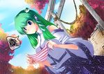  :&lt; bad_id bad_pixiv_id blue_eyes detached_sleeves frog gradient_hair green_hair hair_ornament kochiya_sanae kusaka_eiki long_hair multicolored_hair panties snake solo touhou underwear 