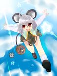  animal_ears bad_id bad_pixiv_id basket cloud fuyunohajime grey_hair highres mouse mouse_ears nazrin red_eyes short_hair solo star tail touhou 