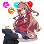  aisaka_taiga brown_eyes brown_hair crossed_arms long_hair palmtop_tiger school_uniform shinryou_rei solo thighhighs tiger toradora! zettai_ryouiki 