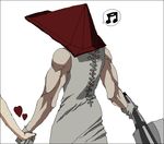  bubble_head_nurse gloves heart helmet holding_hands knife musical_note pyramid_head silent_hill silent_hill_2 solo_focus yoyoyoyoyo 