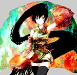  bad_id bad_pixiv_id black_hair detached_sleeves japanese_clothes kimono kyky long_hair nagone_mako ponytail solo thighhighs utau very_long_hair yellow_eyes yukata zettai_ryouiki 