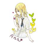  ana_coppola blonde_hair blue_eyes bug butterfly heart hrd ichigo_mashimaro insect long_hair necktie older solo wristband 