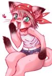  animal_ears artist_request bandanna cat_ears cat_tail character_request copyright_request cute furry green_eyes laughing neko_wife nekowife pink_hair source_request tail 