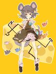  animal_ears basket bloomers cheese dress food grey_hair mokeo mouse mouse_ears mouse_tail nazrin red_eyes short_dress short_hair smile socks solo tail touhou underwear wind wind_lift 
