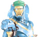  crossover iron_man kawashiro_nitori lowres marvel oekaki parody shift_(waage) solo touhou twintails two_side_up 