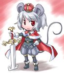  animal_ears crown grey_hair kugelschreiber mouse_ears mouse_tail nazrin red_eyes short_hair solo sword tail touhou weapon 