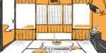  animal_ears bad_id bad_pixiv_id cat_ears chen chibi comic food fruit gap kawanabe multiple_tails orange short_hair silent_comic solo table tail touhou trembling 