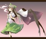  between_breasts black_hair bow breasts dress green_bow hair_bow large_wings long_hair nu_(plastic_eraser) red_eyes reiuji_utsuho smoke solo touhou wings 