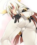  ass bodysuit candy food from_below guilty_gear guilty_gear_xrd halo highres jack-o'_valentine kochiya_(gothope) lollipop long_hair looking_at_viewer red_eyes solo white_hair 