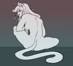  2015 abstract_background anthro blue_eyes breasts butt cat feline female fur grotesqueerie hair long_hair looking_at_viewer mammal nipples nude rykomi simple_background sitting smile solo tongue werecat 