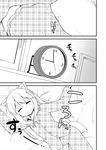  alarm_clock animal_ears bed binsen clock comic dog_ears dog_tail greyscale long_hair lying monochrome on_bed original pajamas plaid sleeping smile tail translation_request 