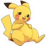  2015 belly blush brown_eyes brown_fur chubby clitoris eyelashes female feral flat_chested fur hindpaw looking_at_viewer manmosu_marimo nintendo open_mouth paws pikachu pok&eacute;mon pussy simple_background sitting solo spread_legs spreading tongue video_games white_background yellow_fur 