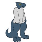  2015 bottomless bulge chubby clothed clothing digitigrade half-dressed kobold male penis reptile scalie shy trout_(artist) 