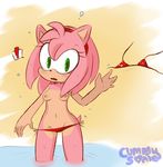  2015 amy_rose anthro areola bikini breasts clothed clothing cummysonic erect_nipples female green_eyes hairband half-dressed hearlesssoul hedgehog hi_res looking_at_viewer mammal nipples open_mouth panties sea solo sonic_(series) surprise swimsuit topless underwear water 