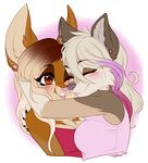  2015 amber_eyes anthro blush canine clothing duo eyes_closed female fennec fox hug mammal pollo-chan shirt smile wolf 