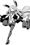  full_body gloves greyscale hand_on_hip high_heels kantai_collection ken_(koala) long_hair looking_at_viewer md5_mismatch monochrome murakumo_(kantai_collection) pantyhose smile solo very_long_hair white_background 