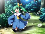  blush daiyousei fairy_wings green_eyes open_mouth oversized_clothes sasasa_(nashi) side_ponytail sleeves_past_wrists solo touhou wide_sleeves wings 