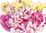  :d blonde_hair blue_eyes blush boo_(takagi) bow choker color_connection cure_blossom cure_flora cure_peach dutch_angle earrings flower_earrings fresh_precure! gloves go!_princess_precure hair_bow hair_ornament hanasaki_tsubomi haruno_haruka heart heart_earrings heart_hair_ornament heart_hands heartcatch_precure! jewelry long_hair magical_girl momozono_love multicolored_hair multiple_girls open_mouth pink_bow pink_choker pink_eyes pink_hair pink_skirt ponytail precure skirt smile streaked_hair twintails two-tone_hair white_gloves wrist_cuffs 