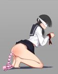  anal anal_beads anal_object_insertion anus ass bare_legs barefoot bdsm black_hair blindfold bondage bound bound_wrists kanbayashi_suzu kneeling long_hair no_panties object_insertion original ponytail saliva school_uniform serafuku skirt skirt_lift solo tsukino_wagamo 