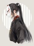  black_hair fox_mask male_focus mask ponytail profile solo tarou_tachi touken_ranbu zaphylla 