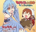  :d ahoge apron bird blue_hair blue_wings brown_eyes brown_hair brown_wings company_connection crossover feathered_wings feathers harpy head_scarf head_wings maid_apron monster_girl monster_musume_no_iru_nichijou multiple_girls open_mouth papi_(monster_musume) smile suzu_(torikissa!) tail_feathers talons the_regulars_(torikissa!) torikissa! tottori trait_connection wings 