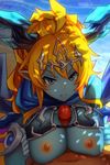  animated animated_gif berg blinking blue_eyes blue_skin breasts cape demon_girl fang hera-is_(p&amp;d) hera_(p&amp;d) horns large_breasts long_hair nipples orange_hair paizuri penis pointy_ears puzzle_&amp;_dragons tiara uncensored 