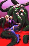  ass blonde_hair bodysuit commentary crossover diepod extra_eyes highres jill_valentine low_ponytail marvel marvel_vs._capcom marvel_vs._capcom_3 red_eyes resident_evil resident_evil_5 shuma_gorath tentacles 