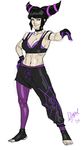  alternate_costume armlet asymmetrical_clothes black_hair bra breasts choker cleavage diepod full_body gloves han_juri hand_on_hip leggings midriff multiple_bras nail_polish purple_bra purple_eyes purple_gloves purple_legwear purple_nails short_twintails single_pantsleg sketch smile solo spider_web_print sports_bra street_fighter street_fighter_iv_(series) toeless_legwear toenail_polish toes twintails underwear 