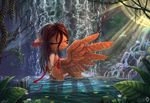 2015 brown_hair cervine collaboration deer equine fan_character female glowing hair hybrid lily_pad mammal my_little_pony necklace outside pegasus plant sirzi solo water waterfall wings yakovlev-vad 
