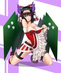  :p absurdres ankle_boots bare_shoulders black_hair black_legwear black_panties boots breasts christmas cleavage cleavage_reach collarbone demon_horns frilled_sleeves frills full_body garter_straps hairband highres horns kneeling large_breasts long_hair midriff miniskirt panties pantyshot purple_eyes rinkou_no_lemuria rockmanwjh shion_(lemuria) skirt solo thighhighs tongue tongue_out underwear wide_sleeves 