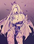  animal_print bare_shoulders bat_print bat_wings breast_hold breasts bridal_gauntlets cleavage contrapposto demon_girl ekubo_(ciaobero) greyscale head_wings large_breasts leotard long_hair monochrome morrigan_aensland pantyhose print_legwear slender_waist solo standing succubus unaligned_breasts vampire_(game) wings 