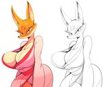  2015 anthro big_breasts breasts canine cleavage clothed clothing female fox huge_breasts mammal smile sunibee 